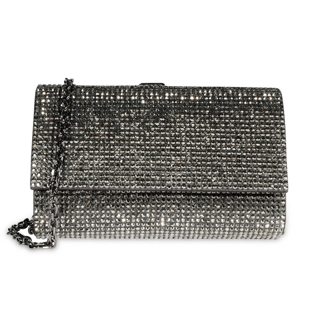 Judith Leiber Gray Crystal & Satin Clutch